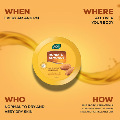 Joy Honey & Almonds Deep Nourishing Moisturizer for Dry Skin | Cold Cream for Face, Hands & Body | Contains Natural Sunscreen for Glowing Skin | Retains Natural Moisture Balance, 500ml