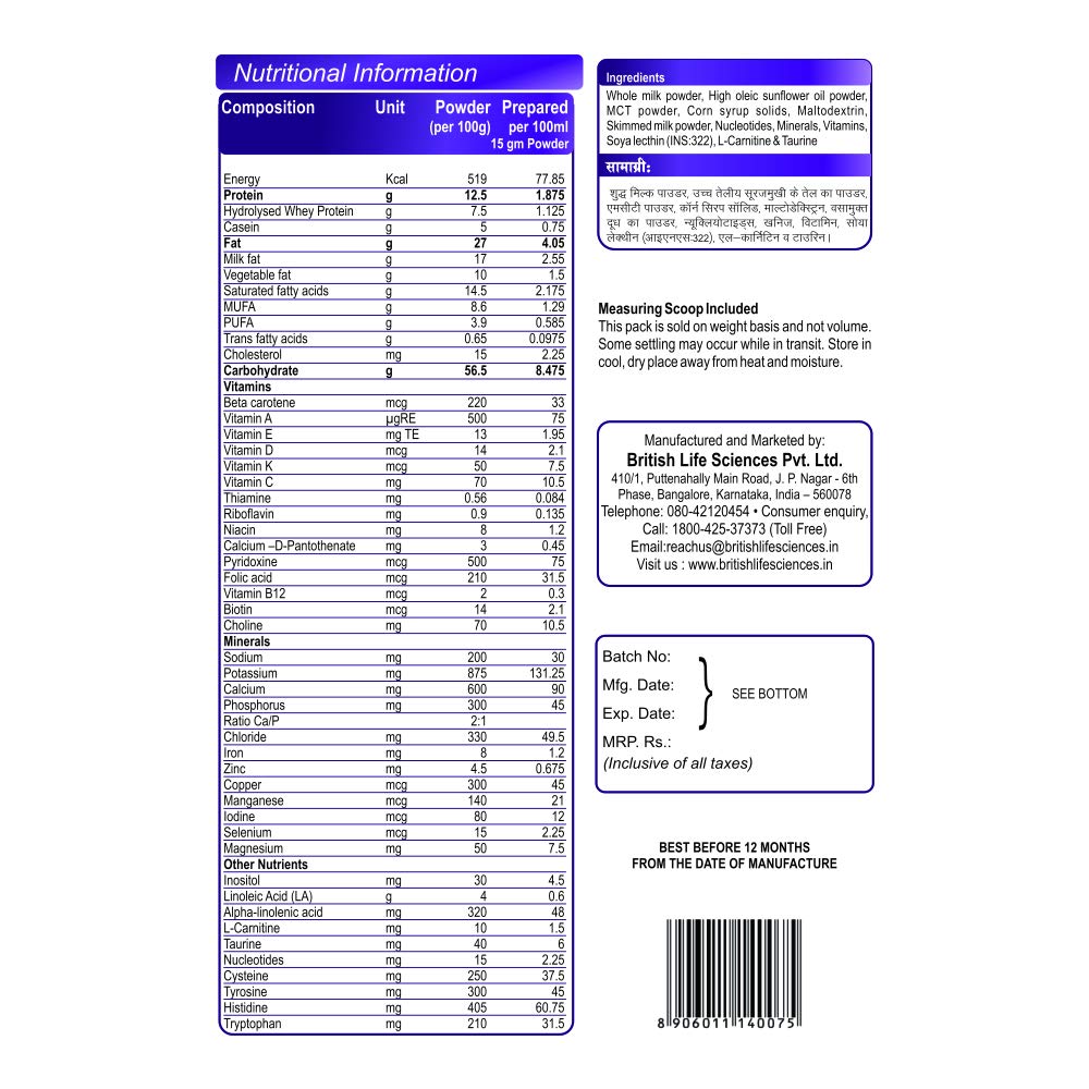 Nutritional information label on a white background