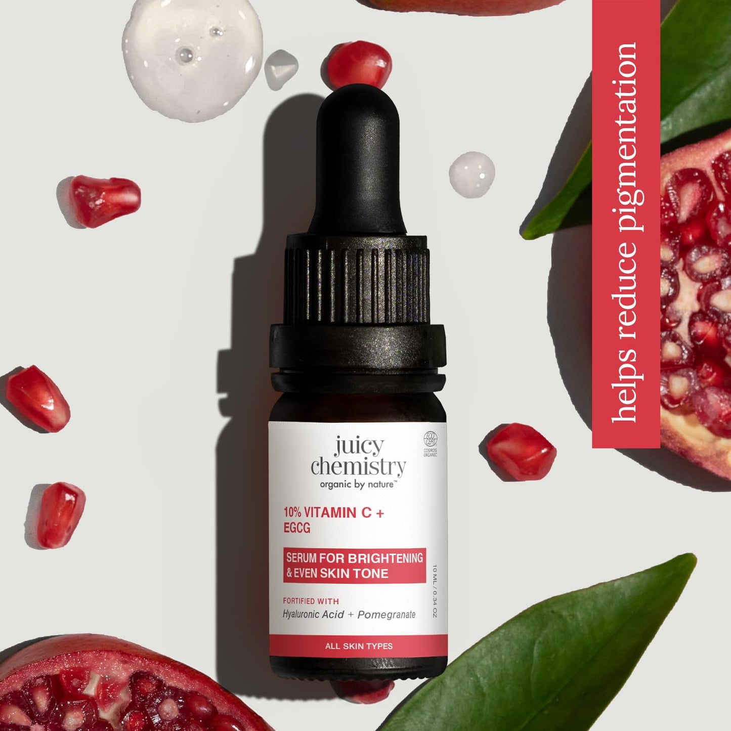 Juicy Chemistry 10% Vitamin C + EGCG Serum, 10ml | Brightening & Antioxidant Face Serum | Brightens Skin Tone | Reduces Hyperpigmentation | Healthy Skin Barrier | Smoothens Fine Lines & Wrinkles | Dermatologically Tested
