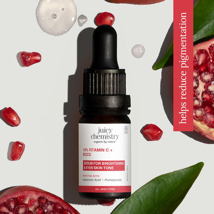 Juicy Chemistry 10% Vitamin C + EGCG Serum, 10ml | Brightening & Antioxidant Face Serum | Brightens Skin Tone | Reduces Hyperpigmentation | Healthy Skin Barrier | Smoothens Fine Lines & Wrinkles | Dermatologically Tested