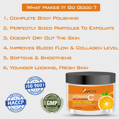 KAZIMA VITAMIN C Face Scrub (100g) with Hyaluronic Acid & Avocado Oil