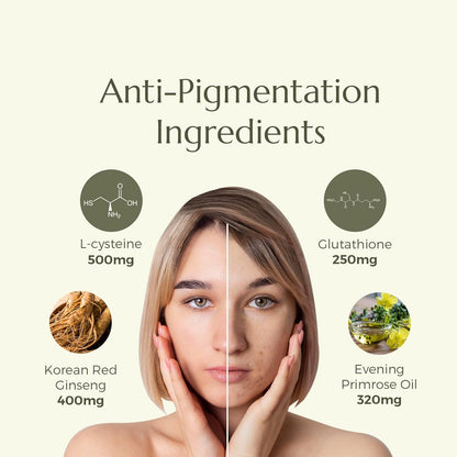 B’spoke Anti-Pigmentation | Daily Advanced Skin Support with L-Cysteine, Glutathione, Korean Red Ginseng & Primrose Oil | For Pigmentation, Dark Spots, Melanin Balance, Uneven Tone & Oxidative Stress | 60 Softgels | For Men & Women