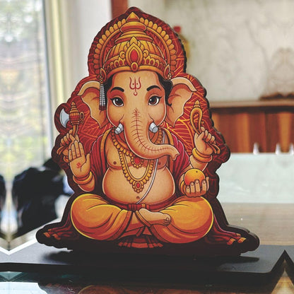 Wooden Shree Ganesha Idol | Spiritual Tabletop Showpiece for Home, Office Desk, Temple, Living Room Decor, Religious Gift Item (5.5 x 6 Inch)