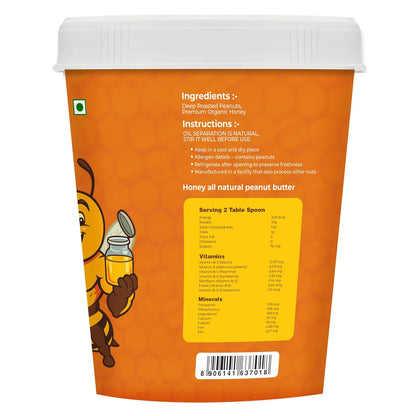 Growfitz Honey Peanut Butter 400g | 21g High Protein | Roasted Peanut With Added B-12 & Minerals for Brain & Heart Health, Zero Added Sugar | Tasty & Healthy Bread Spread (Pack of 1)