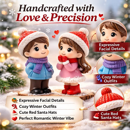 Resin Winter Couple Miniature Figurines (2 Pcs) – Handcrafted Romantic Winter Decor | Cute Christmas & Valentine Gift | Mini Tabletop, Shelf & Car Dashboard Display