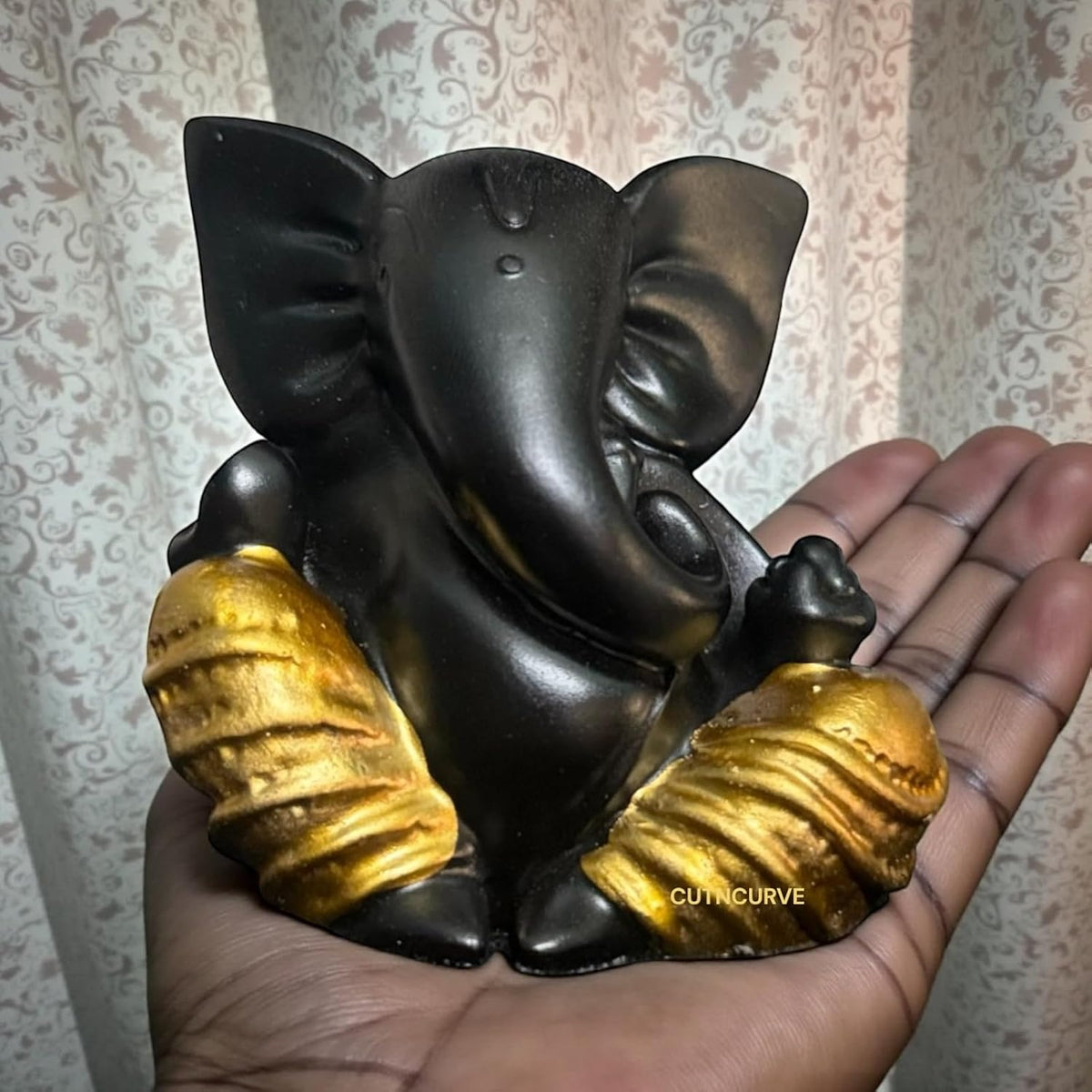 Lord Ganesha Idol for Car Dashboard | Composite Marble Ganesh | Available in White, Golden & Black | Small Sitting Ganpati Murti