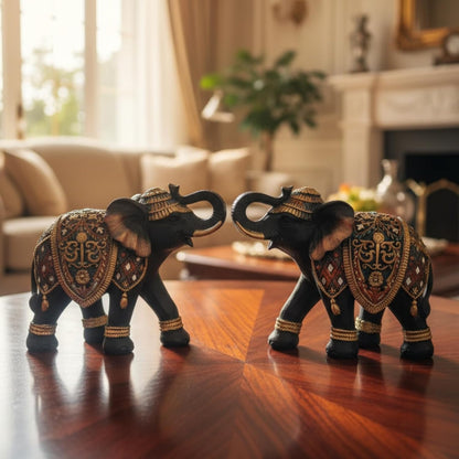 eCraftIndia Set of 2 Elephant Statue Showpiece for Home Decor Office Table | Animal Figurines Good Luck Gift for Housewarming Birthday