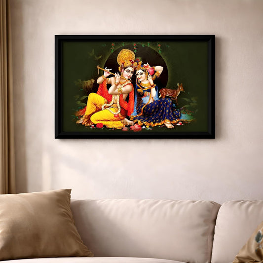 Raasleela Radha Krishna Art Framed Painting | Ready to Hang (Wood, 12inch x 18 inch)