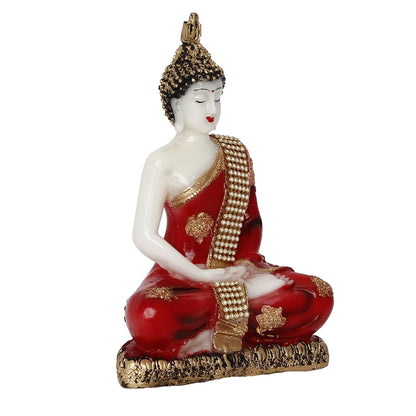 White, Red & Golden Polyresin Handcrafted Meditating Lord Buddha Statue - Perfect For Home And Office Decor - Ideal For Meditation, Yoga Enthusiasts - Thoughtful Gift For Diwali, Birthdays