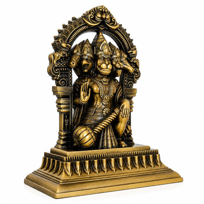 Panchmukhi Hanuman Idol for Home Decor & Pooja Room | Antique Finish Hanuman Statue | Hindu Religious Murti for Temple, Office, Living Room & Gift (13x4.5x10 cm, 185g)