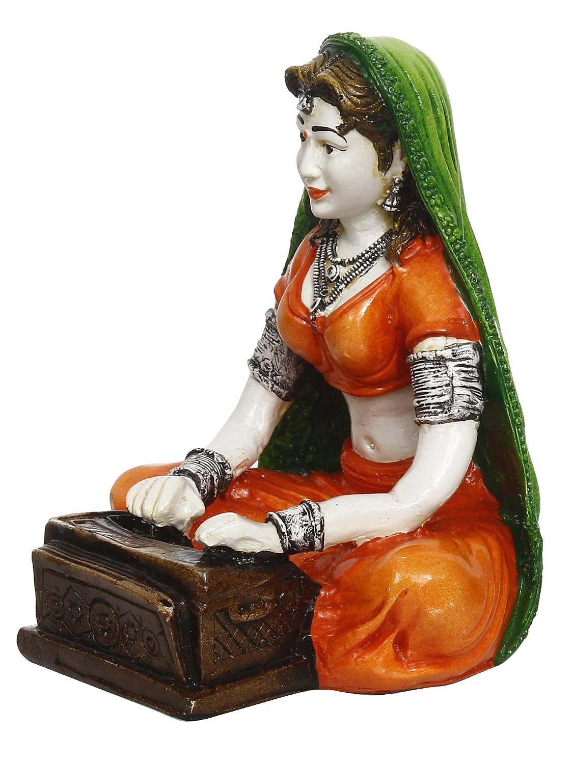 Resin Woman Statue Playing Harmonium Showpiece for Home Decor Living Room Bedroom Office Desk Table TV Unit | Womens Day Gift for Ladies | Housewarming Birthday Gift for Women