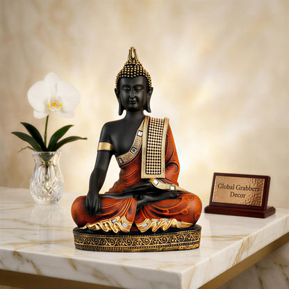 Buddha Idol Statue | Home Decoration Items for Living Room (Orange Black)