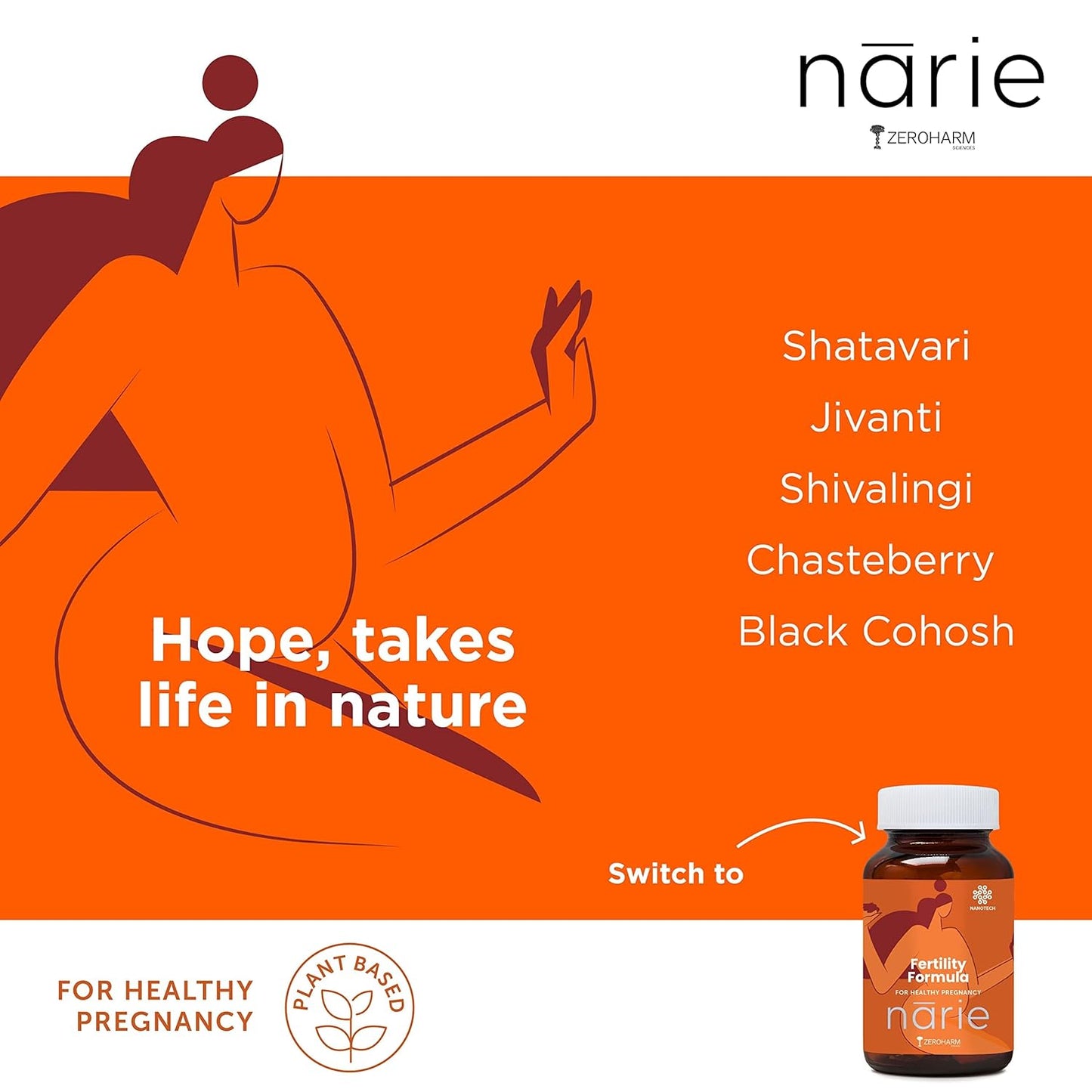 ZEROHARM Narie Fertility Formula Tablets | Natural Conception | Healthy Pregnancy | Prevents Pregnancy Complications | Shatavari, Jivanti, Shivalingi, Chaste Berry & Black Cohosh | 60 Veg Tablets