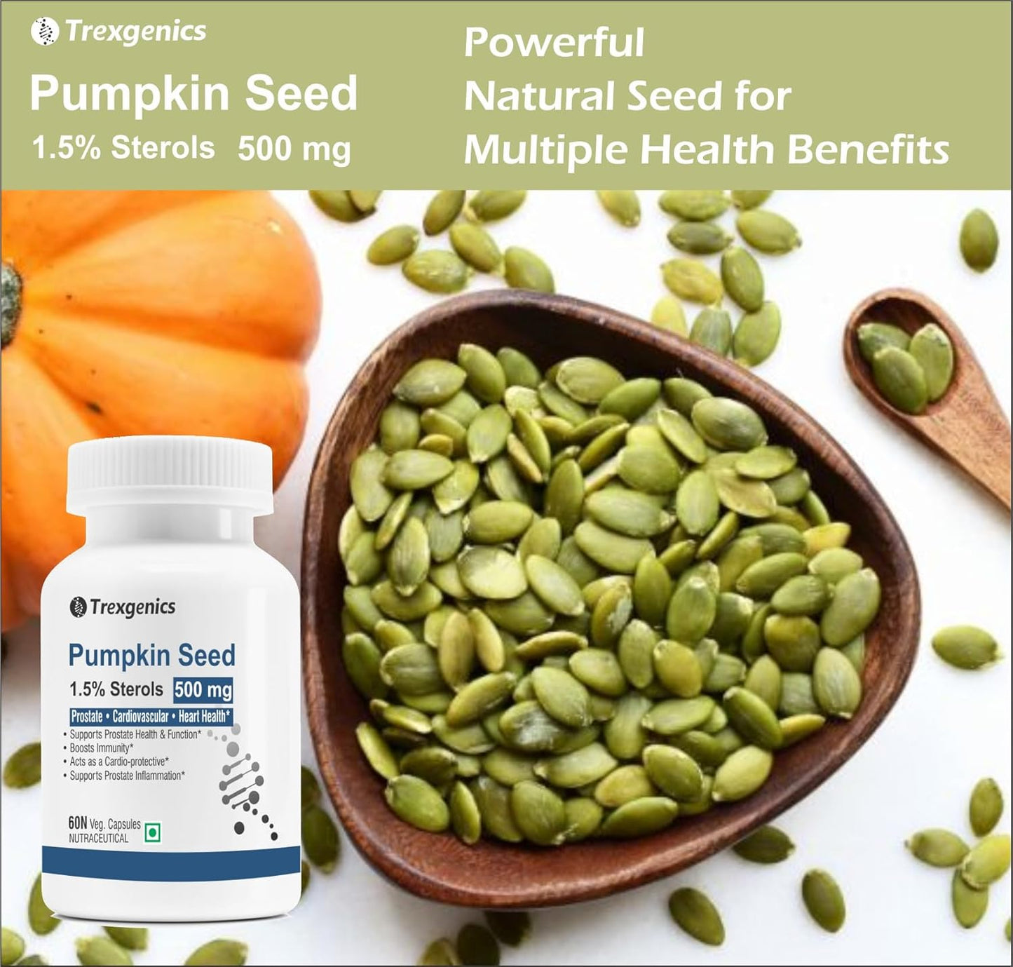Trexgenics PUMPKIN SEED EXTRACT 500 mg Prostate, BPH, Urinary Tract Health Support (60 Veg Capsules) (Pack of 1)