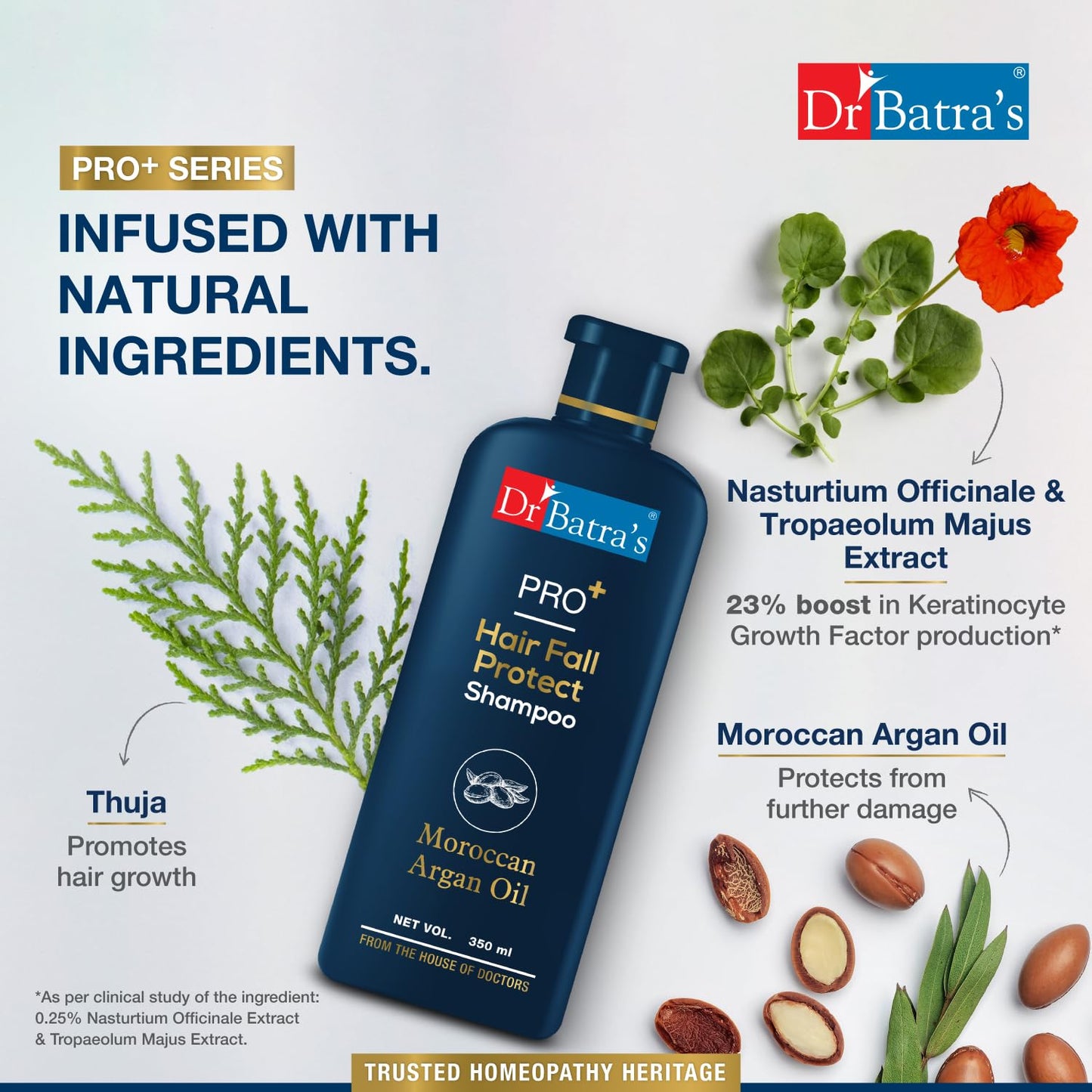 Dr Batra's PRO+ Hair Fall Protect Shampoo-350 ml | Sulphate Free Moroccan Argan Oil Shampoo for Men & Women