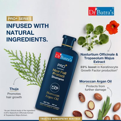 Dr Batra's PRO+ Hair Fall Protect Shampoo-350 ml | Sulphate Free Moroccan Argan Oil Shampoo for Men & Women
