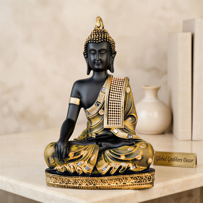 Buddha Idol Statue | Home Decoration Items for Living Room (Brown Black)