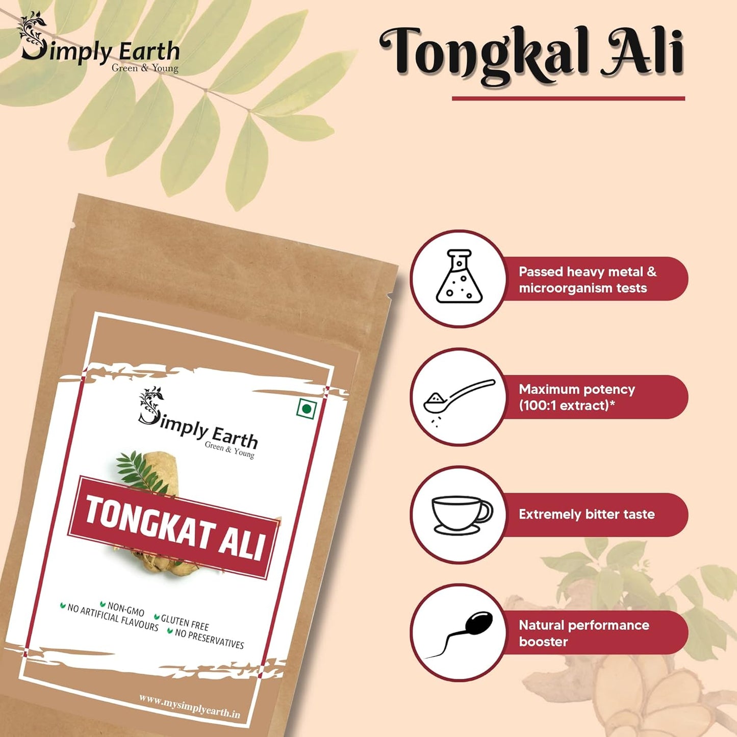 Simply Earth Men’s Performance Duo - Tongkat Ali Longjack Root Extract 50g & Korean Red Ginseng 100g - Natural Supplement for Stamina, Energy, and Stress Tolerance
