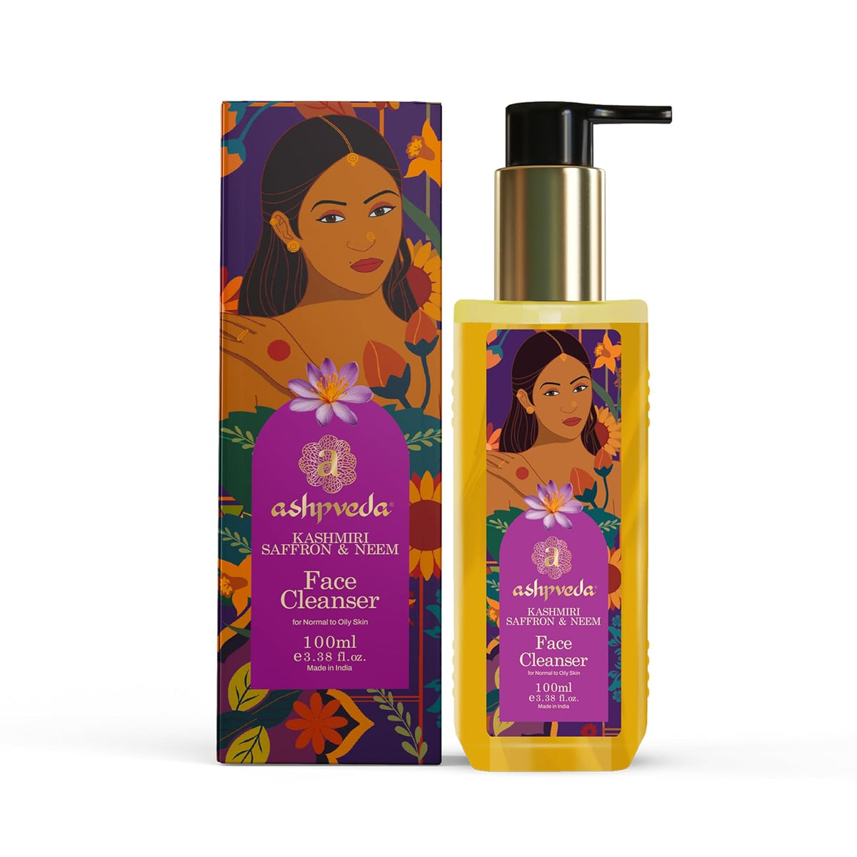 Ashpveda Ayurvedic Face Wash Cleanser with Kashmiri Saffron & Neem Gentle Exfoliating Cleanser, Removes Oil & Dirt, Hydrates & Refreshes Skin (100ml)