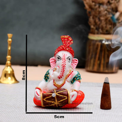 Handcrafted Pagadhi Ganesh Dholak White Ochre Beautiful Lord Bappa Ganesha Ganpati Ganesh ji Statue Car Dashboard Idol Showpiece Decorative Showpiece (Design 4)