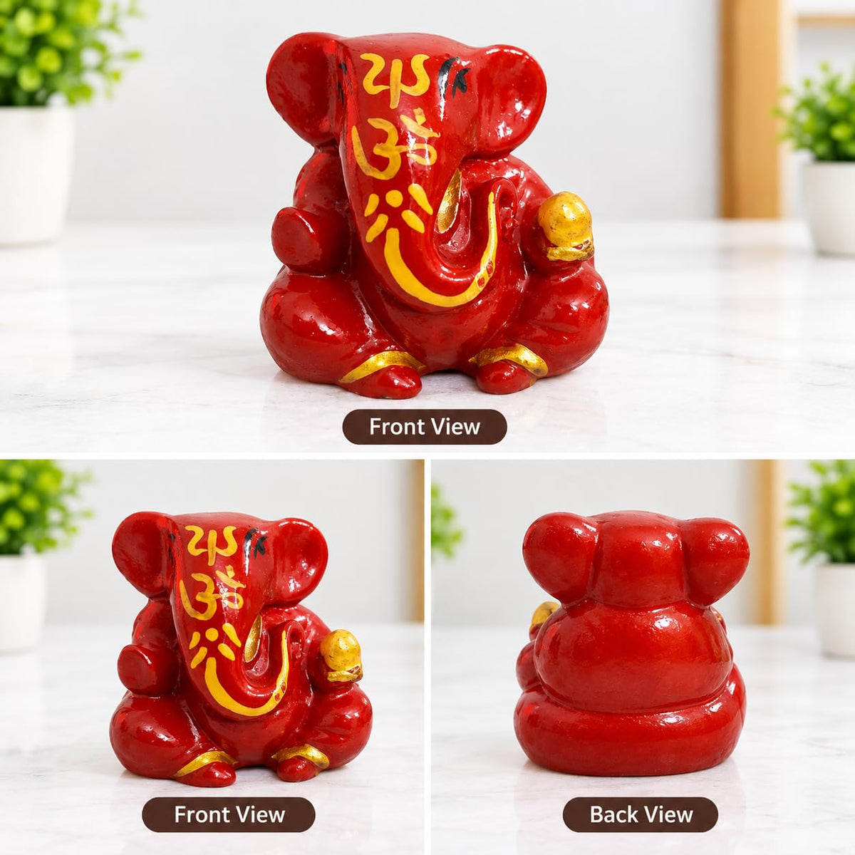 Resin Lord Ganesha Idol Car Dashboard 5x5cm (Red)
