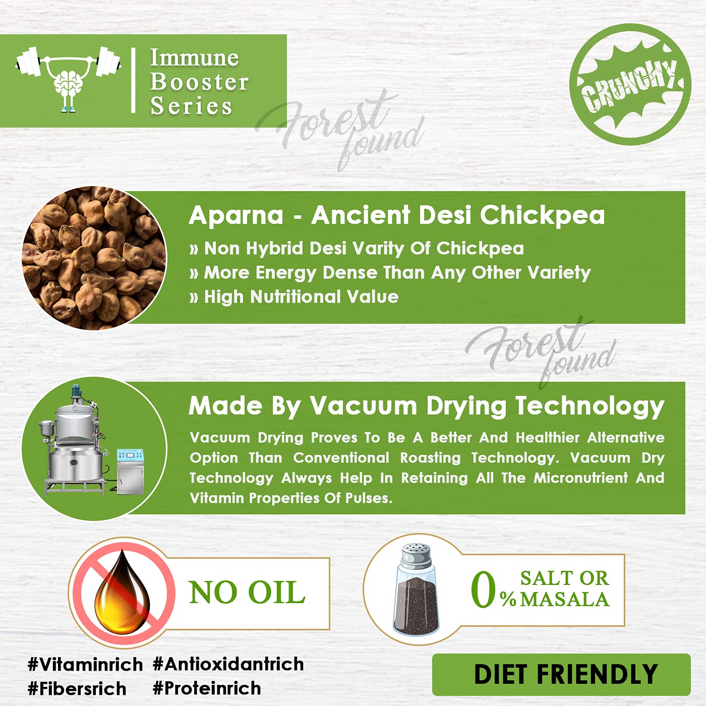 Forest Found Black Chana Jor Garam | Vacuum Roasted Gluten Free & Low Fat Healthy Snacks | No Salt No Masala Diet Namkeen Vegan Protein Roasted Bengal Gram - 900g (Pack of 1)