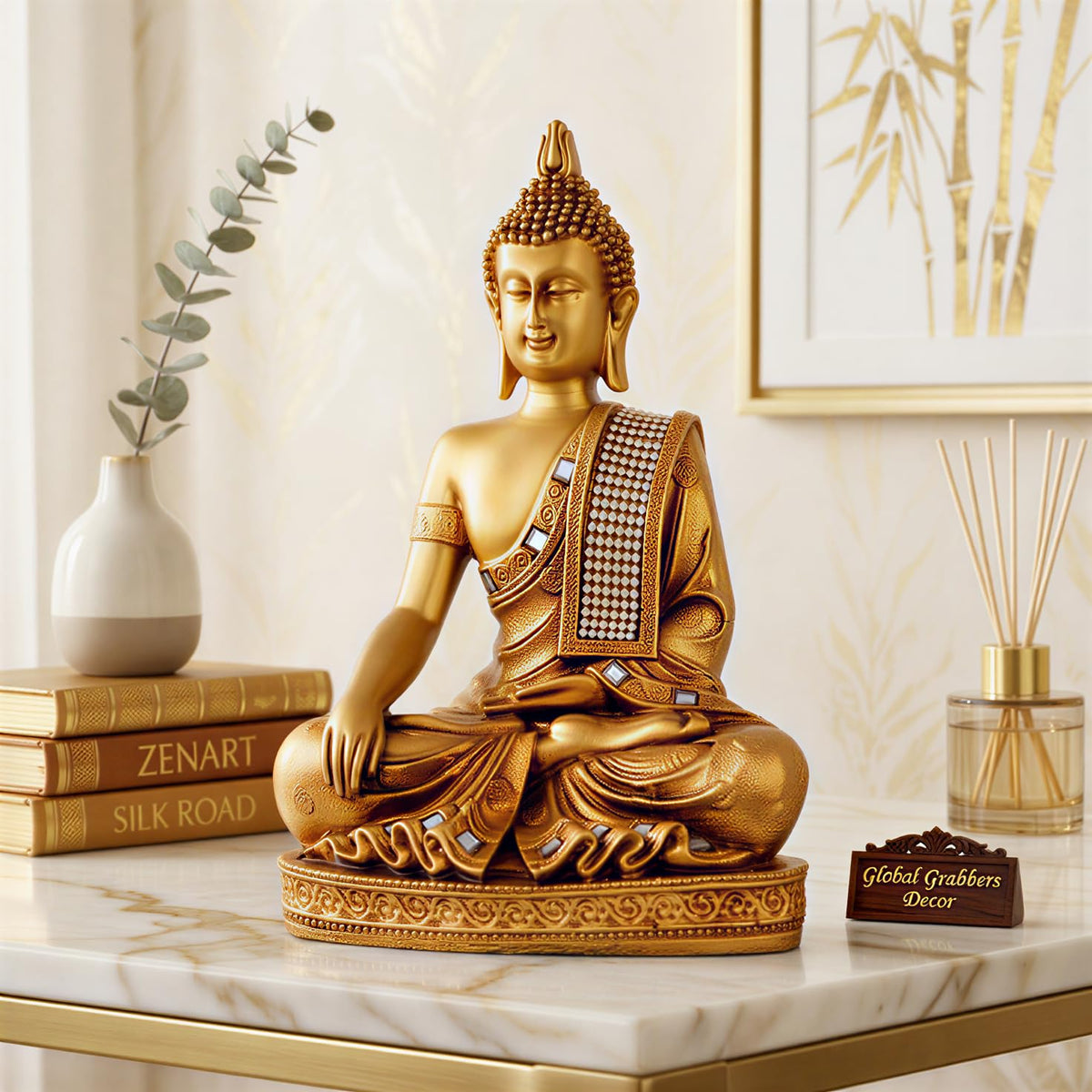Buddha Idol Statue | Home Decoration Items for Living Room (GOLDEN4)