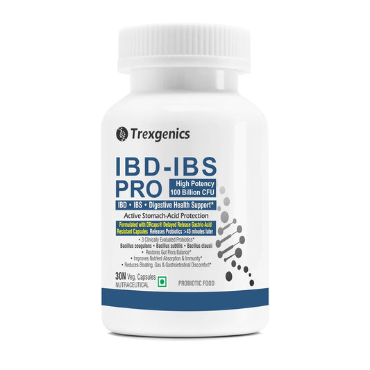 Trexgenics IBD-IBS Pro supplement bottle on a white background