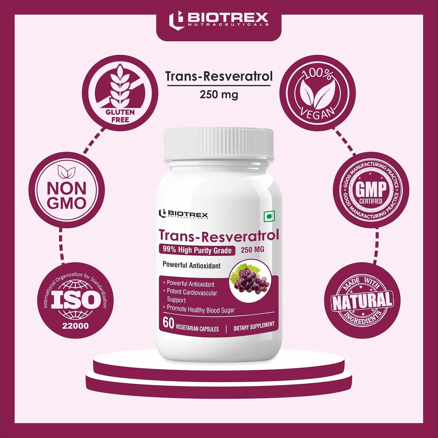 Biotrex Nutraceuticals Resveratrol 250mg - 60 Capsule