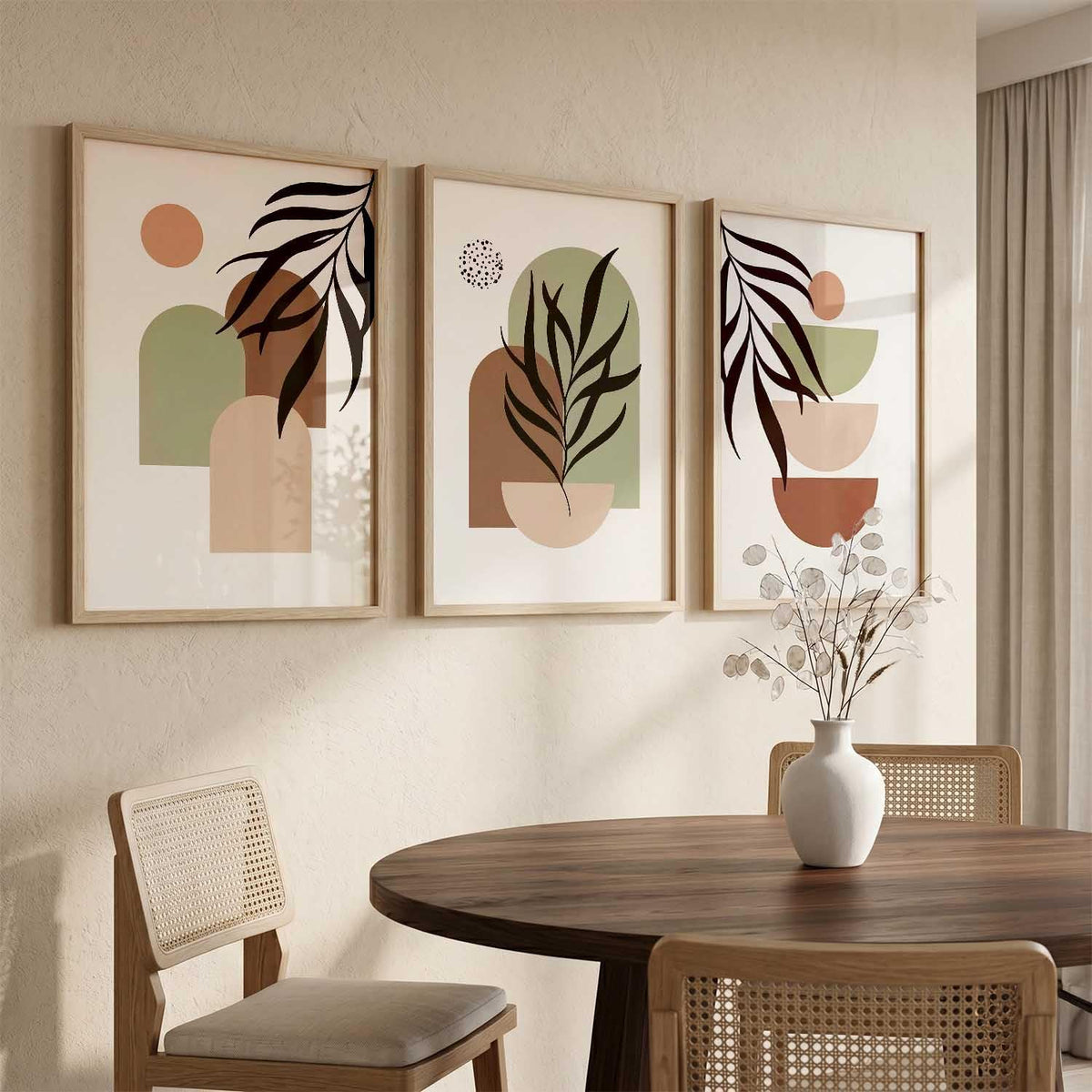 Boho Painting Wall Art Home Decoration Paintings With Frame For Living Room Bed Room Hotel Wall Decor Digital Reprint Set of 3 (13X17 inch)