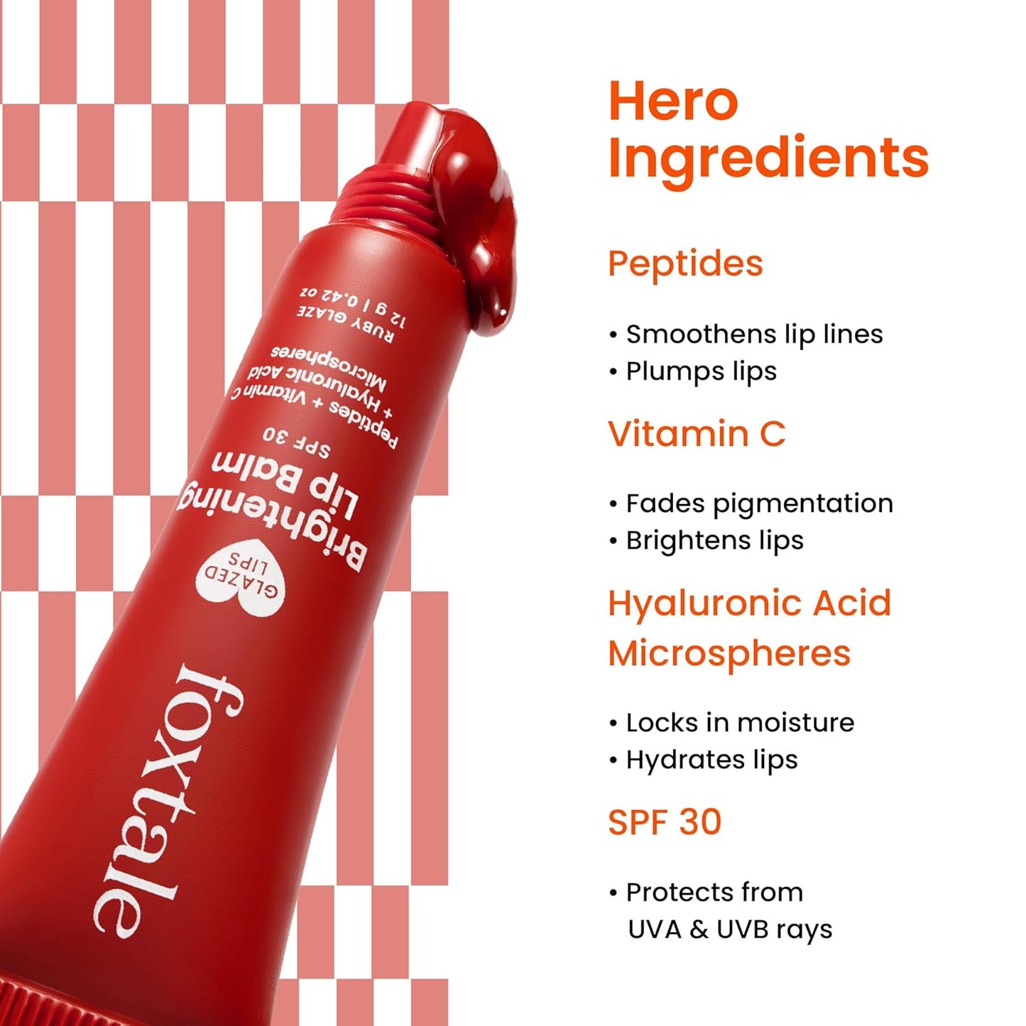 Foxtale SPF 30 Brightening Lip Balm for Dark Lips with Peptides & Vitamin C | Brightens Pigmented Lips | Hydrates Lip | SPF Lip Balm - Ruby Glaze 12gm