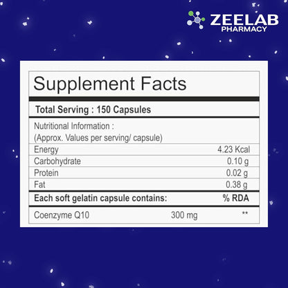 Supplement facts label for a product by Zeelab Pharmacy on a blue background