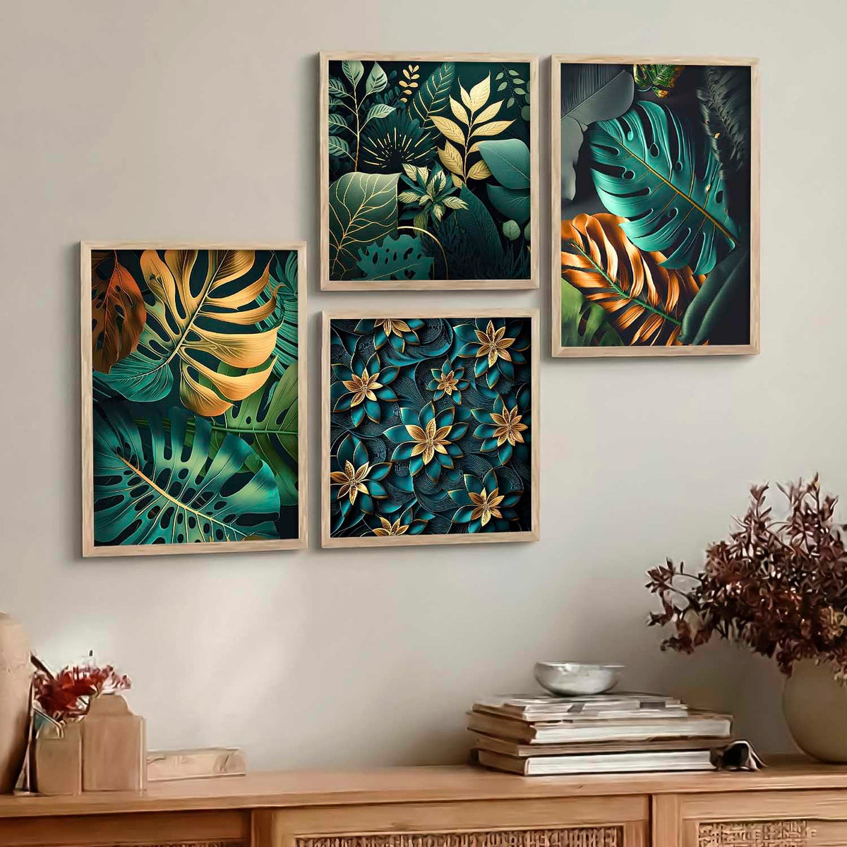 Aesthetic Floral Art Home Decoration Painting | Floral Paintings With Frame For Living Room Bed Room Hotel Wall Decor Digital Reprint Set of 4 (ART-6, 10W x 13L INCH)