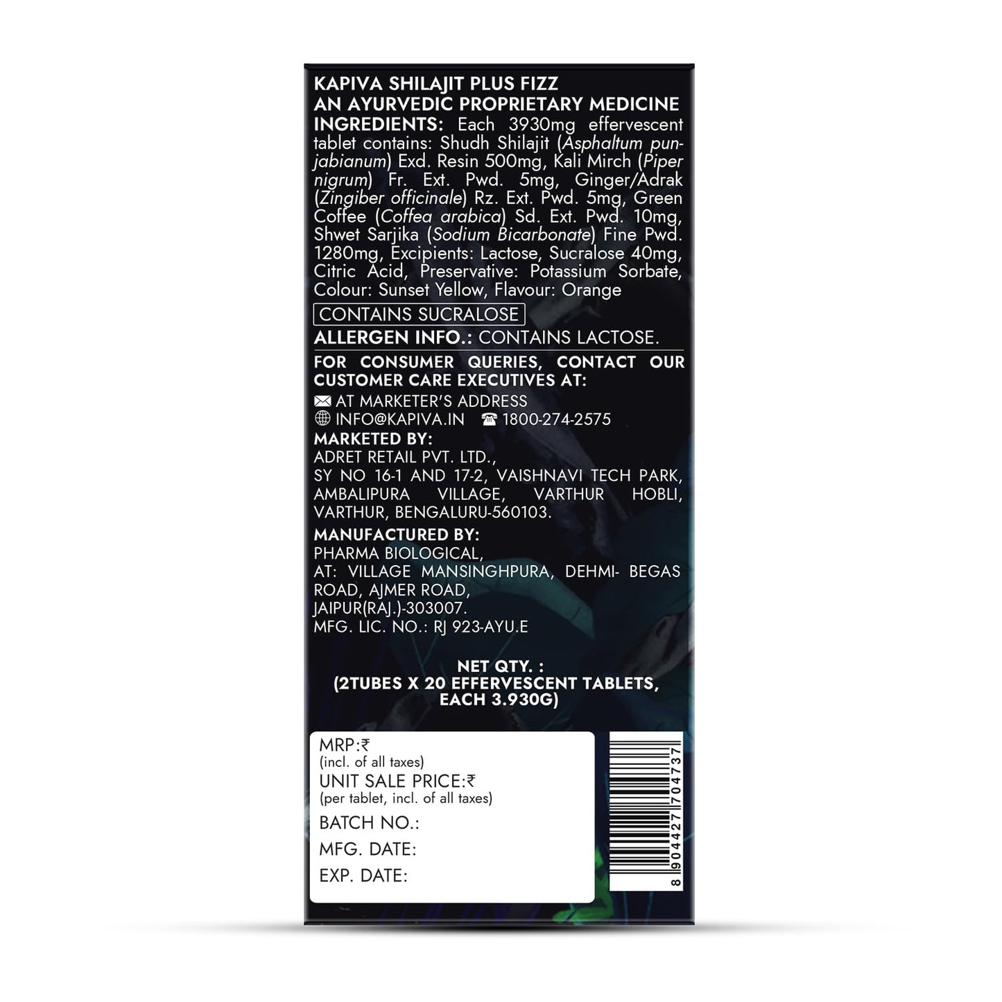 Kapiva Original Himalayan Shilajit Effervescent 20 Tablets (Pack of 2) | Boost Energy, Endurance & Stamina | Pure Shilajeet Energy Drink