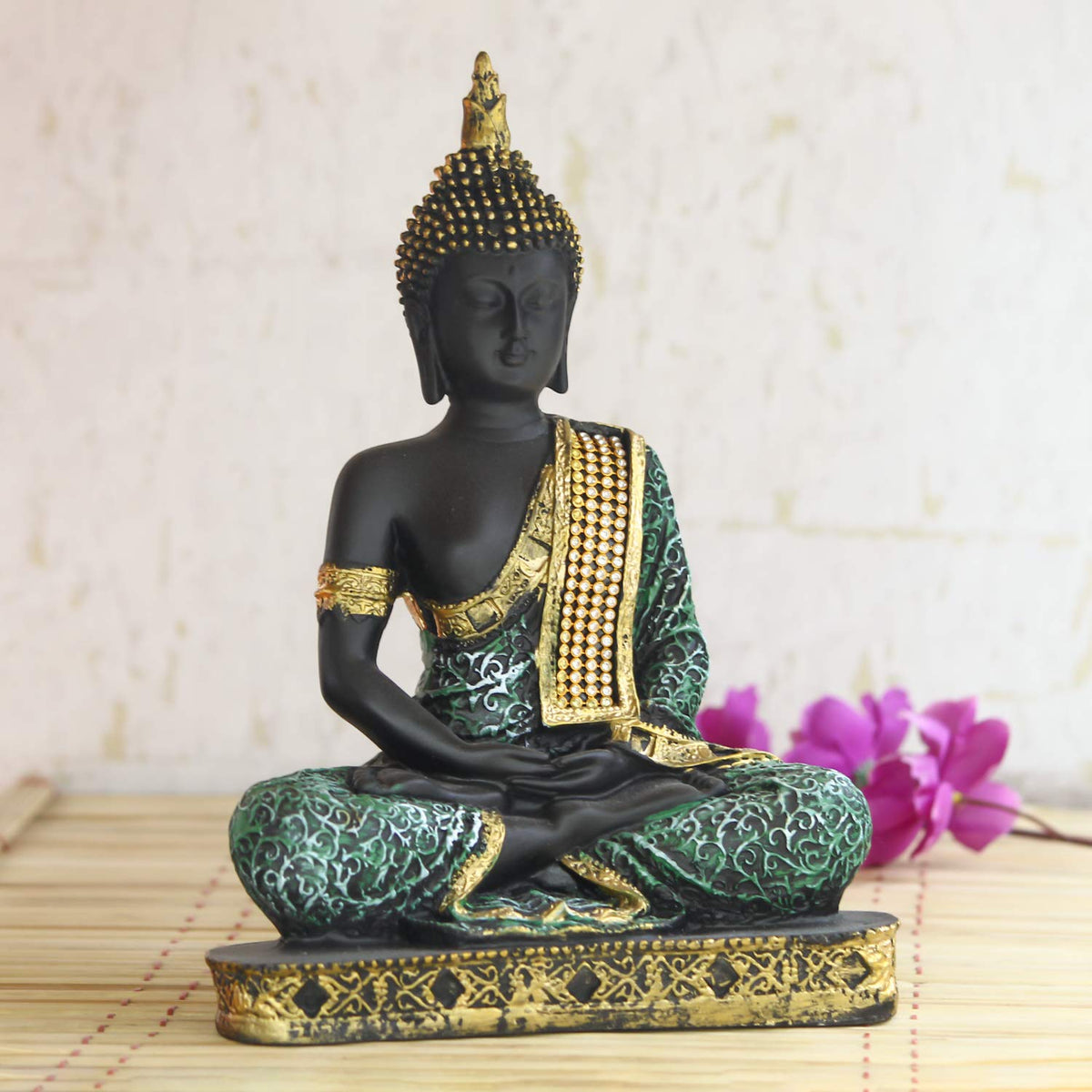 eCraftIndia Buddha Showpiece (6 cm x 15 cm x 24 cm, Green)
