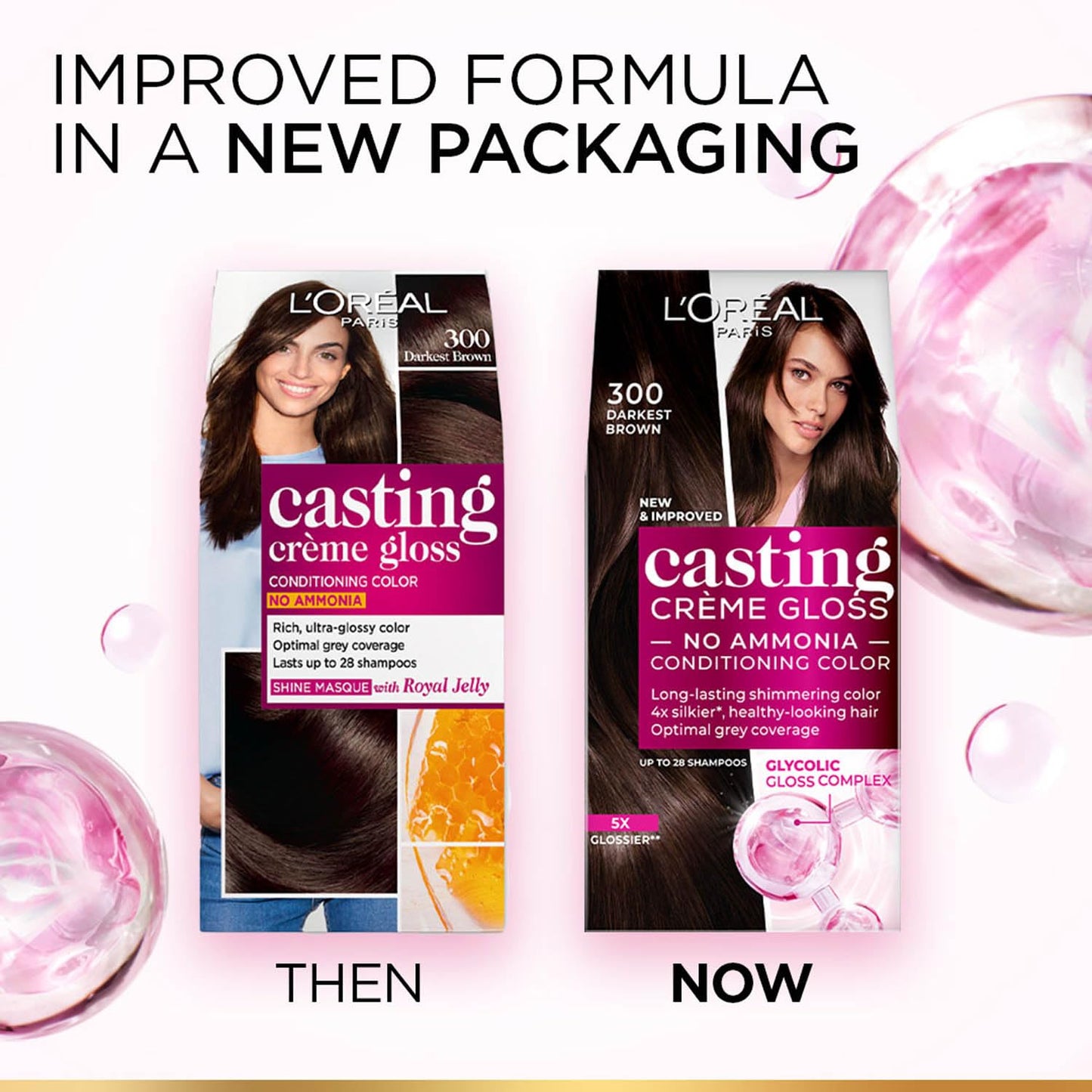 L'Oréal Paris Casting Crème Gloss Hair Color With Glycolic Gloss Complex | 5X Glossier Hair Color | Shade 300 - Darkest Brown | 60g + 40ml + 60g