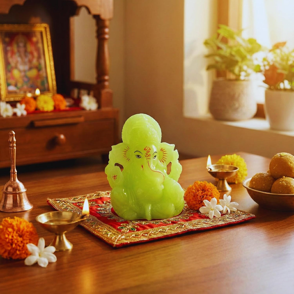 Radium Green Ganesha Idol 3 Inch | Glow Ganpati Murti for Home, Office & Pooja