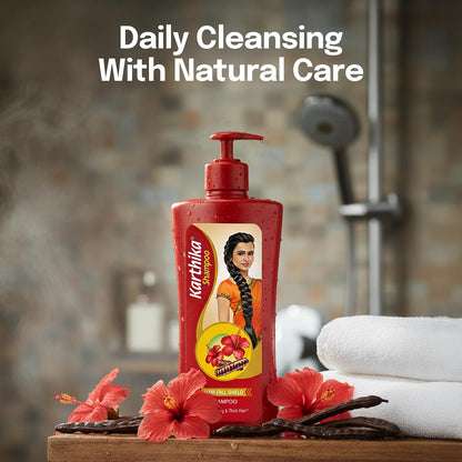 Karthika Hairfall Shield Shampoo with Shikakai & Hibiscus | Herbal Anti-Hairfall Shampoo for Strong & Healthy Hair | Natural Care for Men & Women | 650ml