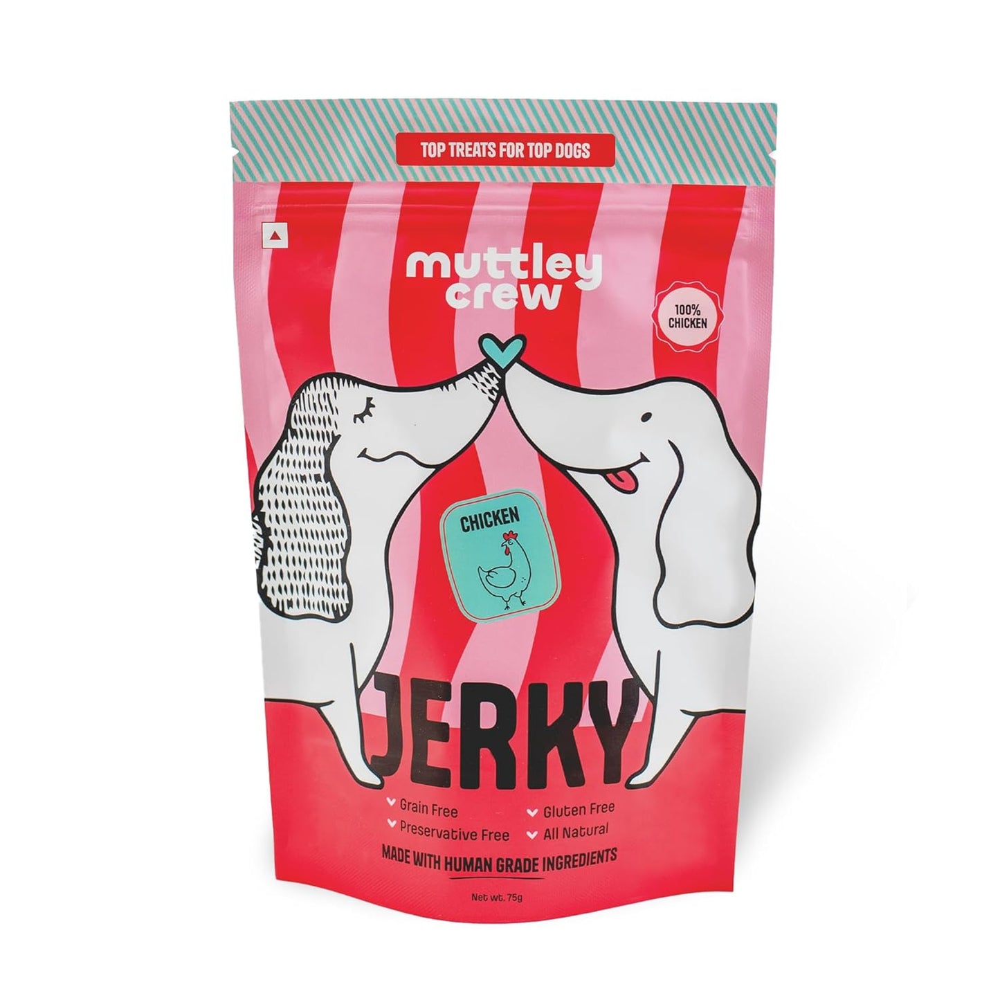 Muttley Crew Dog Jerky Lean Chicken Meat | Healthy Adult Dog Treats for Easy Digestion | All Natural | Grain-Free | Gluten-Free | No Preservatives | No Artificial Flavour (75g)