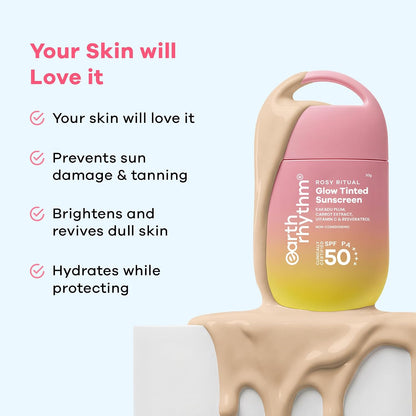 Earth Rhythm Rosy Ritual Glow Tinted Sunscreen SPF 50 PA++++ with Vitamin C, No Oxybenzone (50gm) - Vanilla