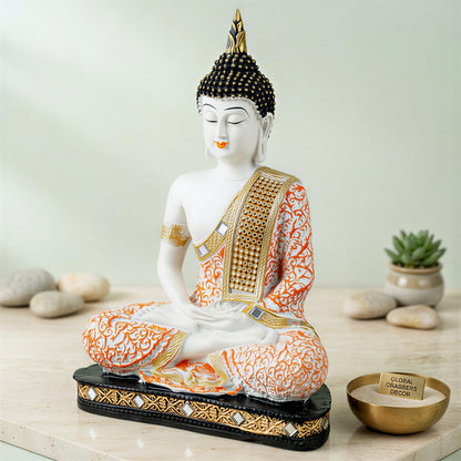 New Limited Edition 25 Centimetre Meditating Sitting Buddha Idol Statue showpiece Home Decor Decoration Items for Living Room and Gifts (Orange1 White)