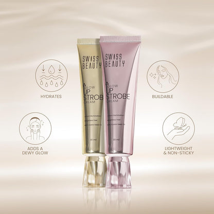 Swiss Beauty Glow Up Strobe Cream | Dewy Radiance | Hydrating | Versatile Use | With Jojoba Oil | For All Skin Types | 30ml, Shade- 2. Moonlit Glow