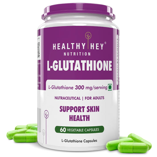 L-Glutathione supplement container with purple and white label on a white background