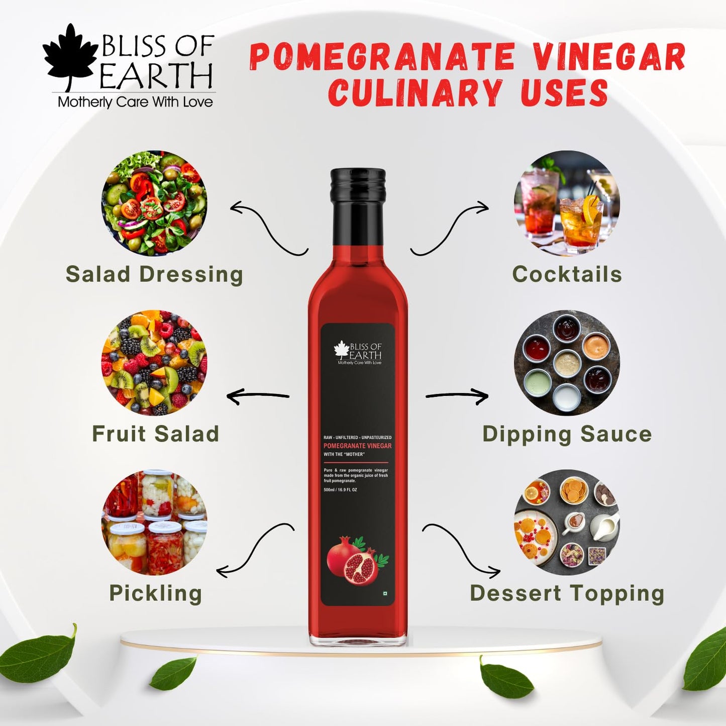 Bliss of Earth Raw Pomegranate Vinegar With Mother, Unfiltered Anar Ka Sirka For Cooking, Healhty Digestion & Metabolism, 500ml