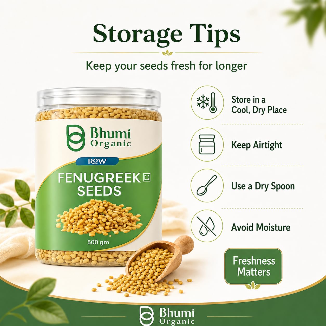 Bhumi Organic Fenugreek Seeds (Methi Dana) – Whole, 500g | Jaivik Bharat Certified, For Hair Growth, Diabetes & Digestion, No Preservatives