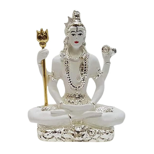 Gold Art India Resin Lord Shiva Idol | Bhole Baba | Bholenath Hindu God Statue for Pooja Lord Blessing Shanker Deity Figurine Car Dashboard, Ideal for Gifting (White) (3.3 inches Height)