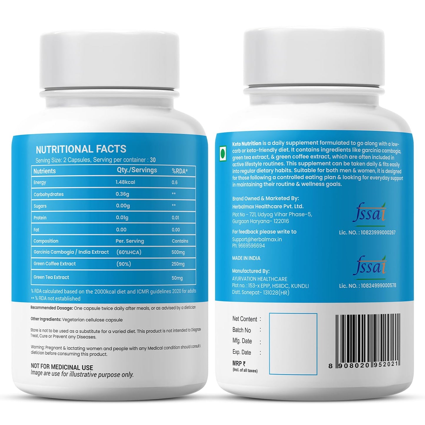 Herbal Max Keto Nutrition Weight Management | Supports Effective Weight Loss, Fat Burning, Belly Fat Reduction, Ketosis & Energy Boost – 60 Veg Capsules | For Men & Women