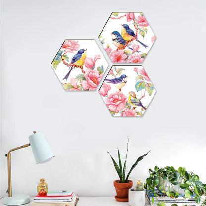 Floral Wall Painting For Living Room Hexagonal Set of 3 (A)