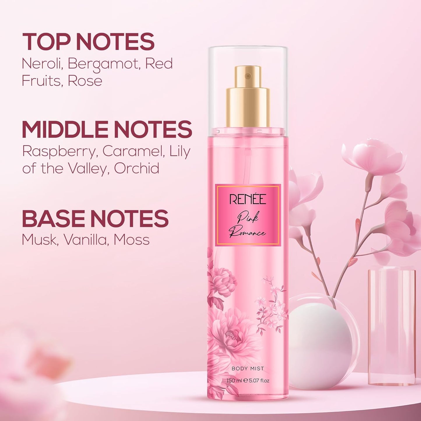 RENEE Pink Romance Body Mist l Long Lasting Floral Fragrance