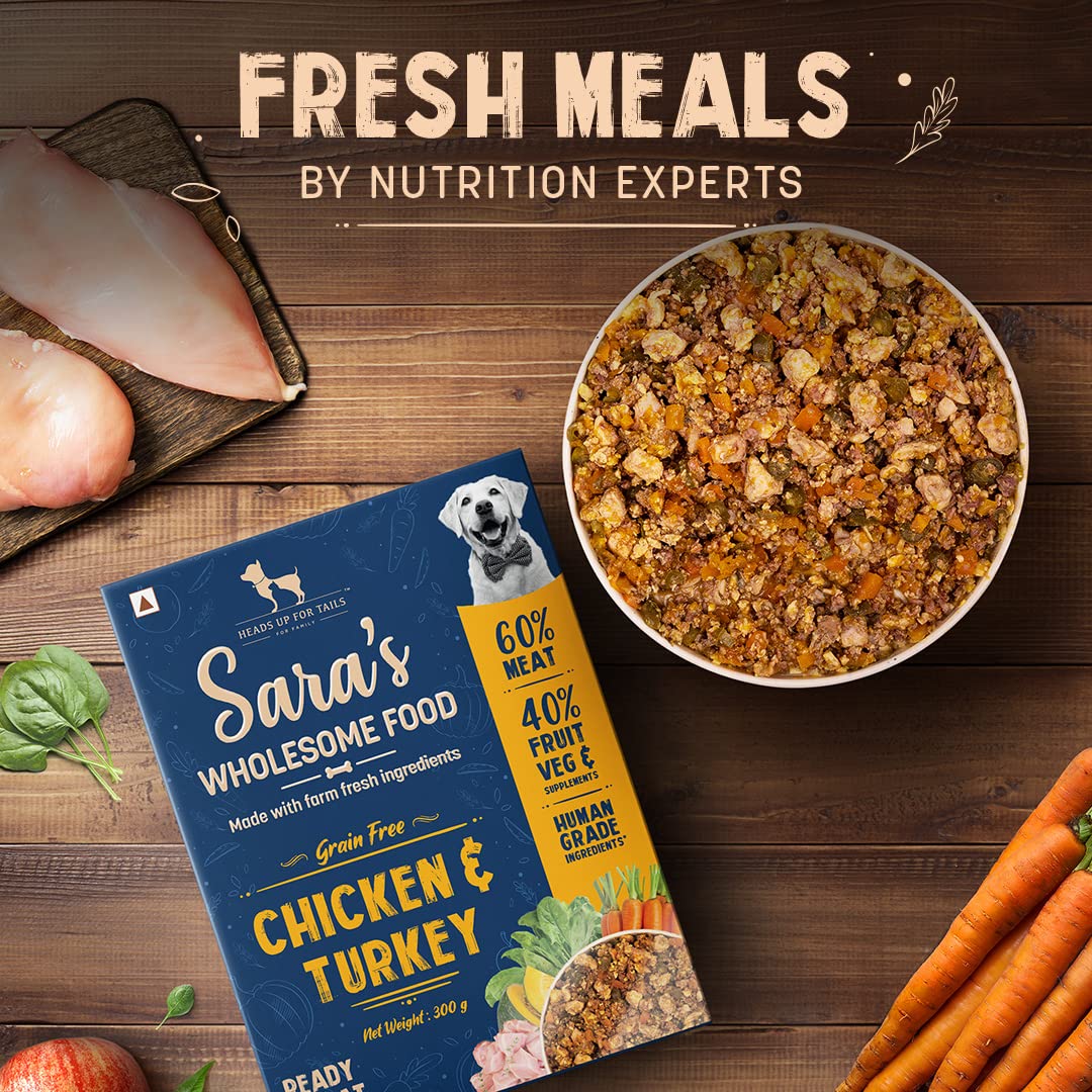 Sara's Wholesome by HUFT Grain-Free Chicken & Turkey Dog Food - 100 gm | Human Grade Ingredients | Gluten Free | Balanced Meal for Adults & Puppies